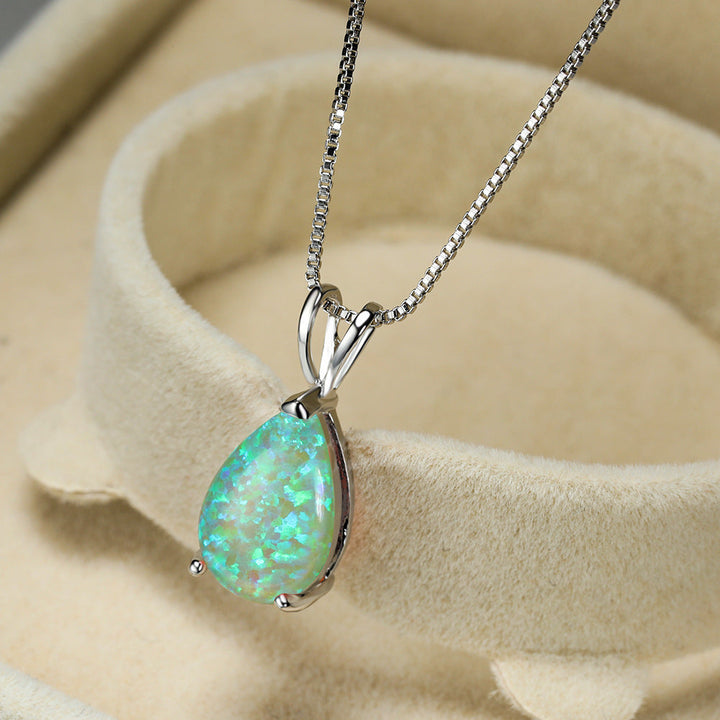 Minimalist Drop Opal Pendant Necklace - Selina-GroeneOpaal-Silver-Nora Luxe