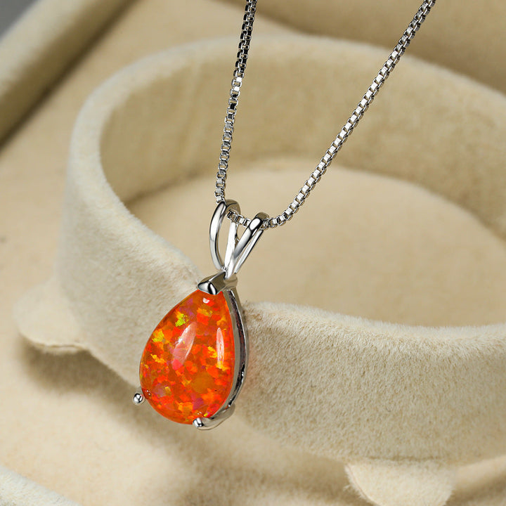 Minimalist Drop Opal Pendant Necklace - Selina-Orange Opal-Silver-Nora Luxe