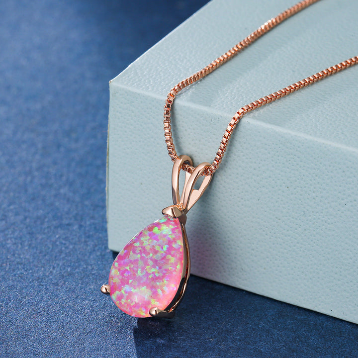 Minimalist Drop Opal Pendant Necklace - Selina-Pink Opal-Rose gold-Nora Luxe