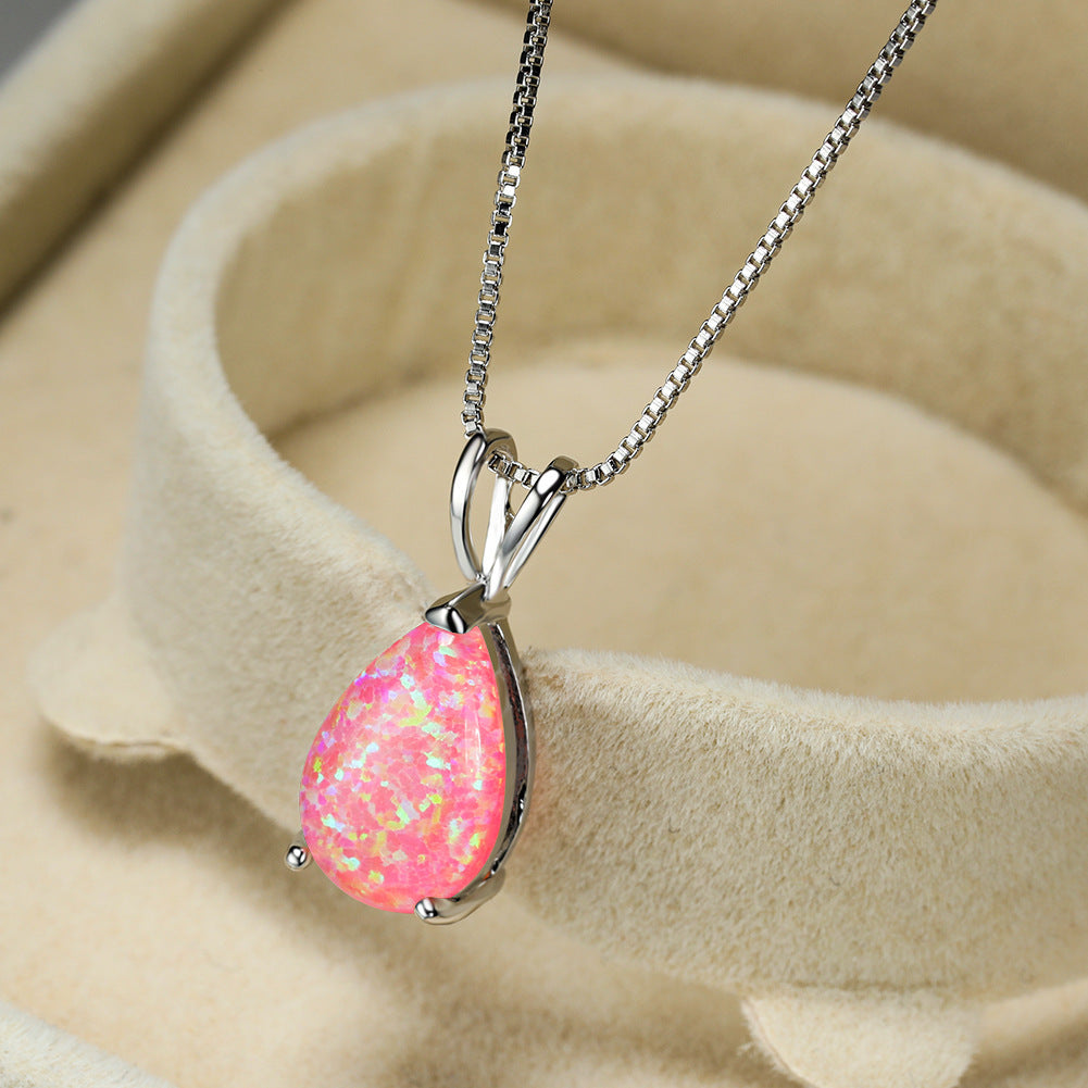 Minimalist Drop Opal Pendant Necklace - Selina-Pink Opal-Silver-Nora Luxe