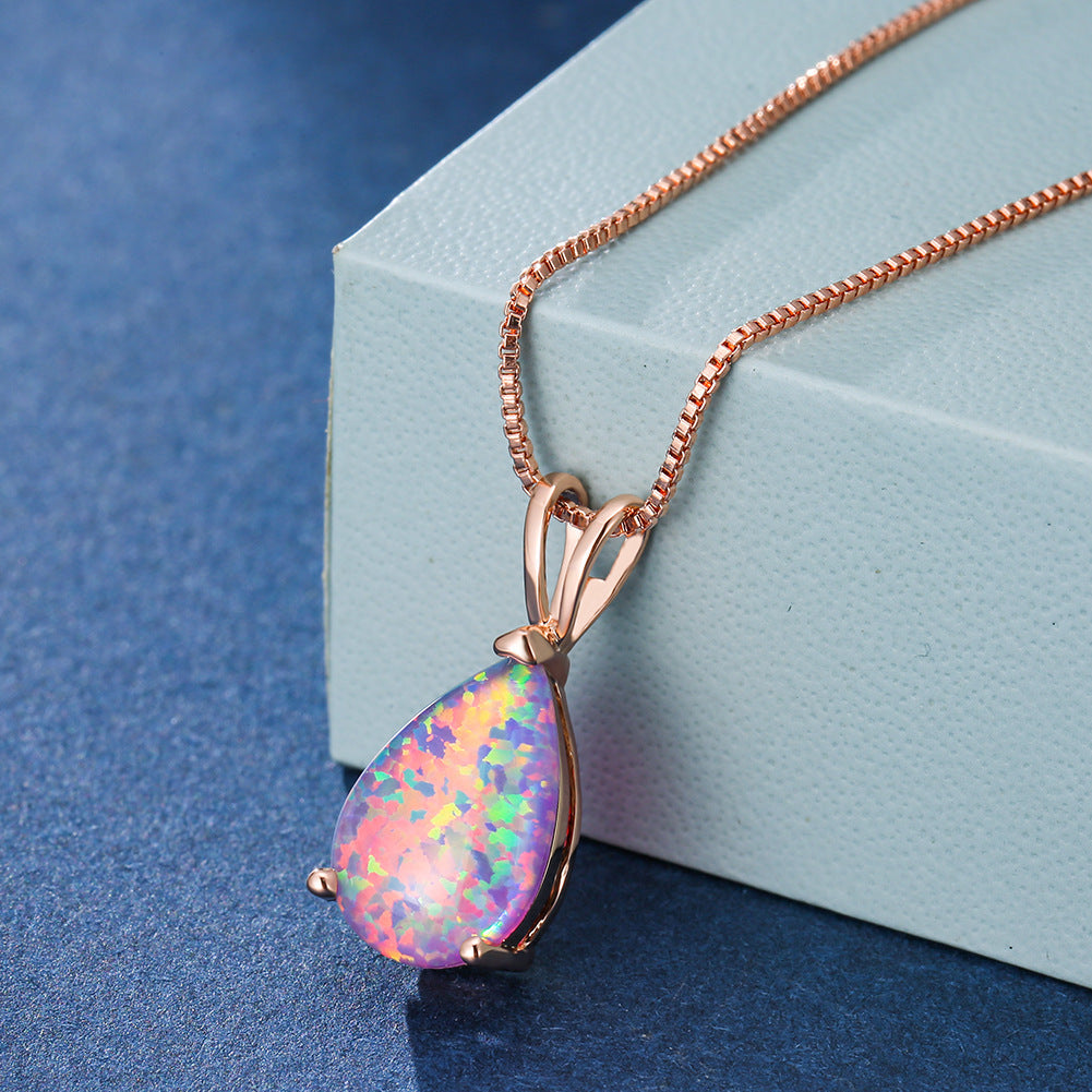 Minimalist Drop Opal Pendant Necklace - Selina-Purple Opal-Rose gold-Nora Luxe