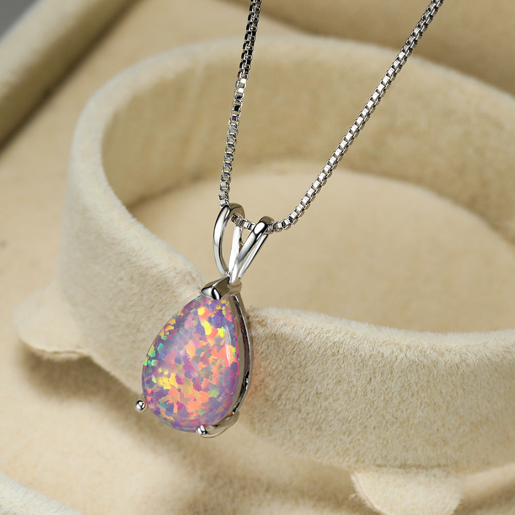 Minimalist Drop Opal Pendant Necklace - Selina-Purple Opal-Silver-Nora Luxe