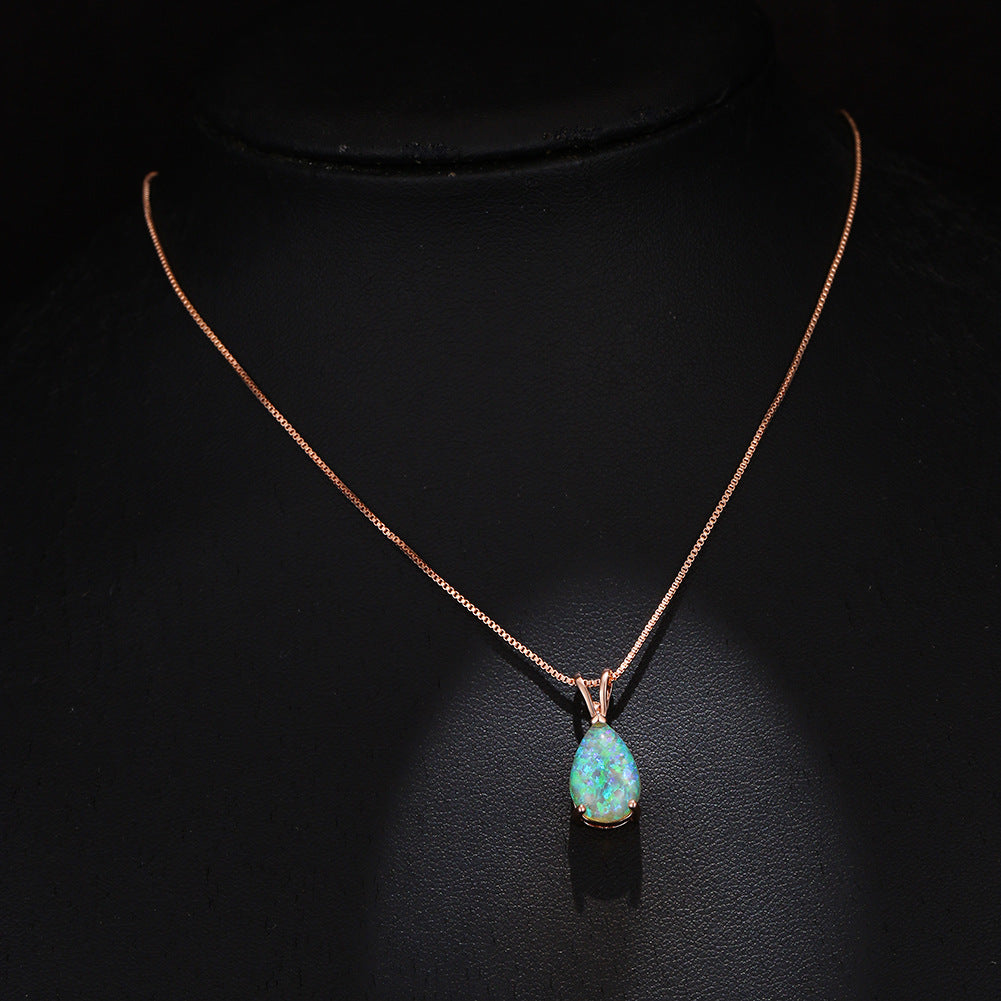 Minimalist Drop Opal Pendant Necklace - Selina-White Opal-Rose gold-Nora Luxe