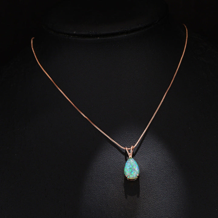 Minimalist Drop Opal Pendant Necklace - Selina-White Opal-Rose gold-Nora Luxe