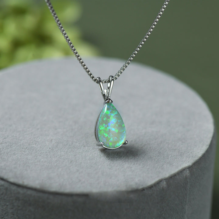 Minimalist Drop Opal Pendant Necklace - Selina-White Opal-Rose gold-Nora Luxe