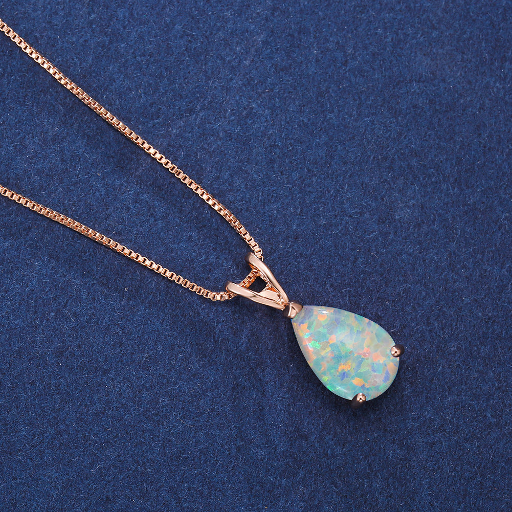 Minimalist Drop Opal Pendant Necklace - Selina-White Opal-Rose gold-Nora Luxe