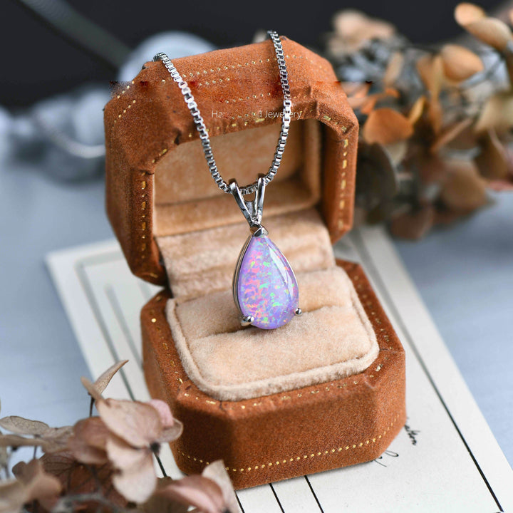 Minimalist Drop Opal Pendant Necklace - Selina-White Opal-Rose gold-Nora Luxe