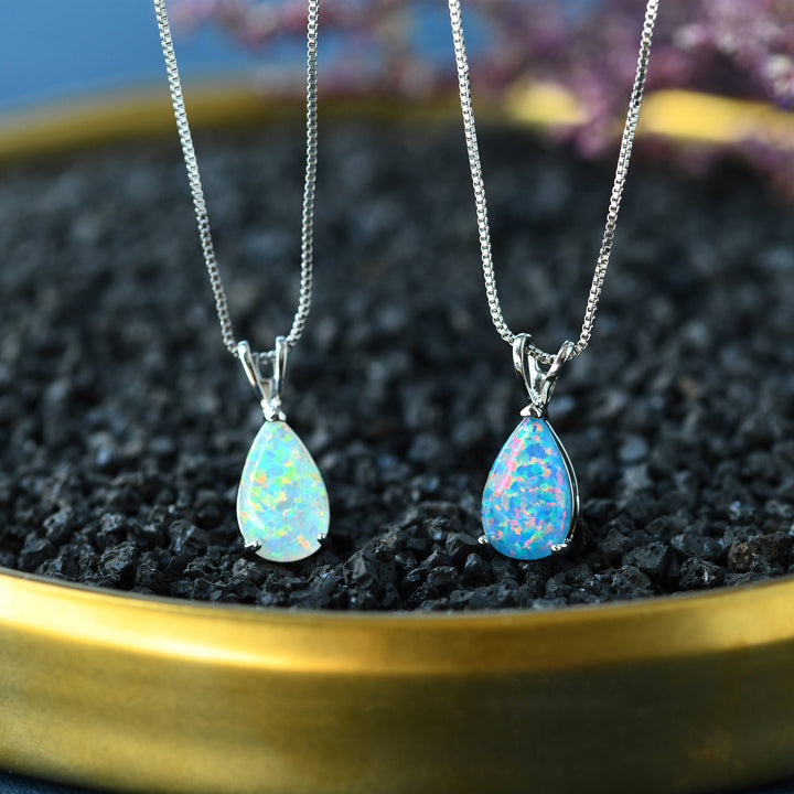 Minimalist Drop Opal Pendant Necklace - Selina-White Opal-Rose gold-Nora Luxe