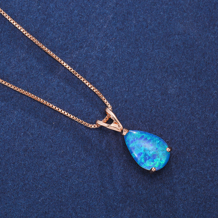 Minimalist Drop Opal Pendant Necklace - Selina-White Opal-Rose gold-Nora Luxe