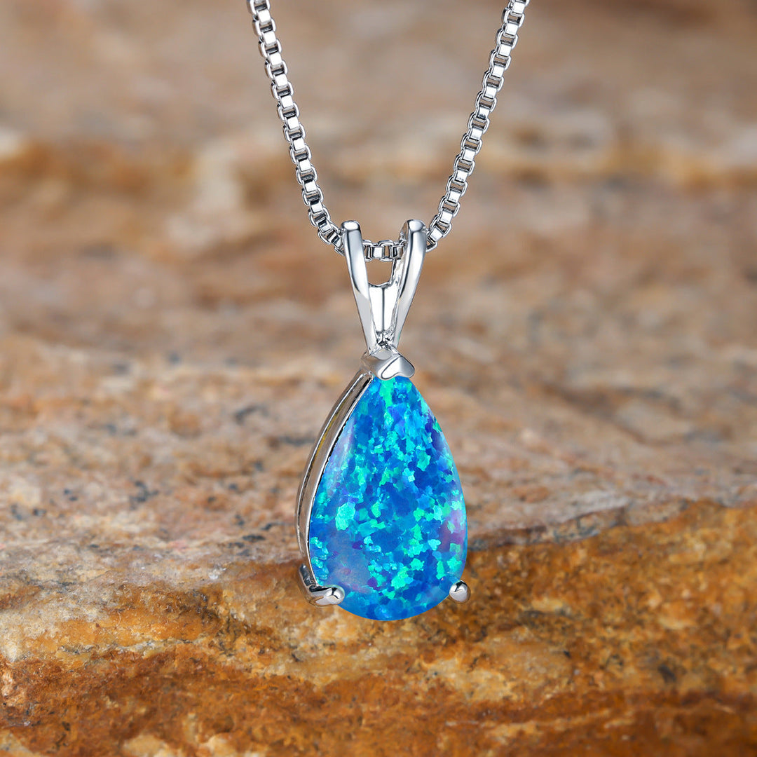 Minimalist Drop Opal Pendant Necklace - Selina-White Opal-Rose gold-Nora Luxe
