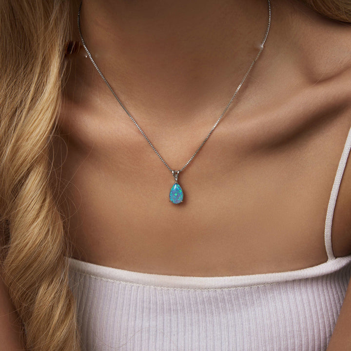 Minimalist Drop Opal Pendant Necklace - Selina-White Opal-Rose gold-Nora Luxe