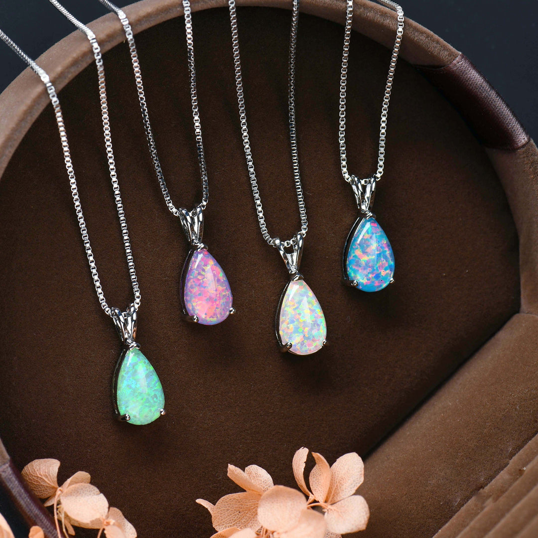 Minimalist Drop Opal Pendant Necklace - Selina-White Opal-Rose gold-Nora Luxe