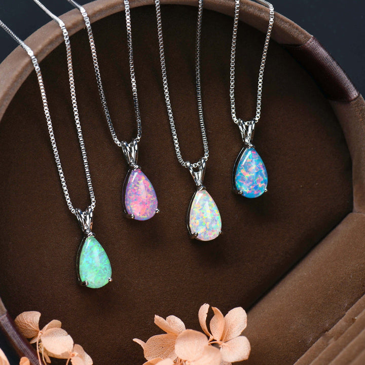 Minimalist Drop Opal Pendant Necklace - Selina-White Opal-Rose gold-Nora Luxe