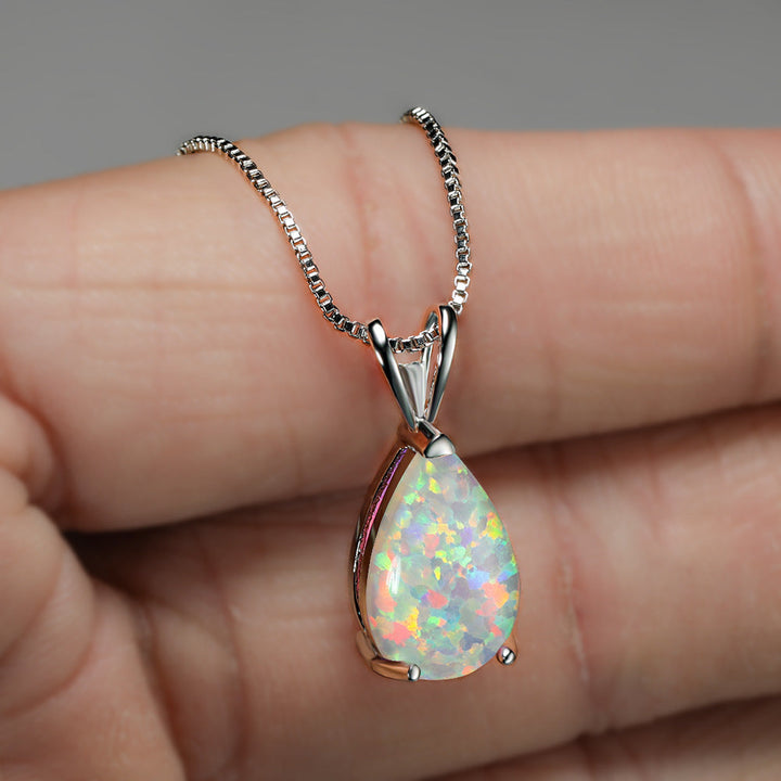 Minimalist Drop Opal Pendant Necklace - Selina-White Opal-Silver-Nora Luxe