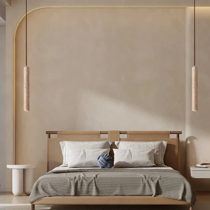 Minimalist Travertine Wabi-Sabi Style LED Chandelier - LumoLine-1 Head-Nora Luxe