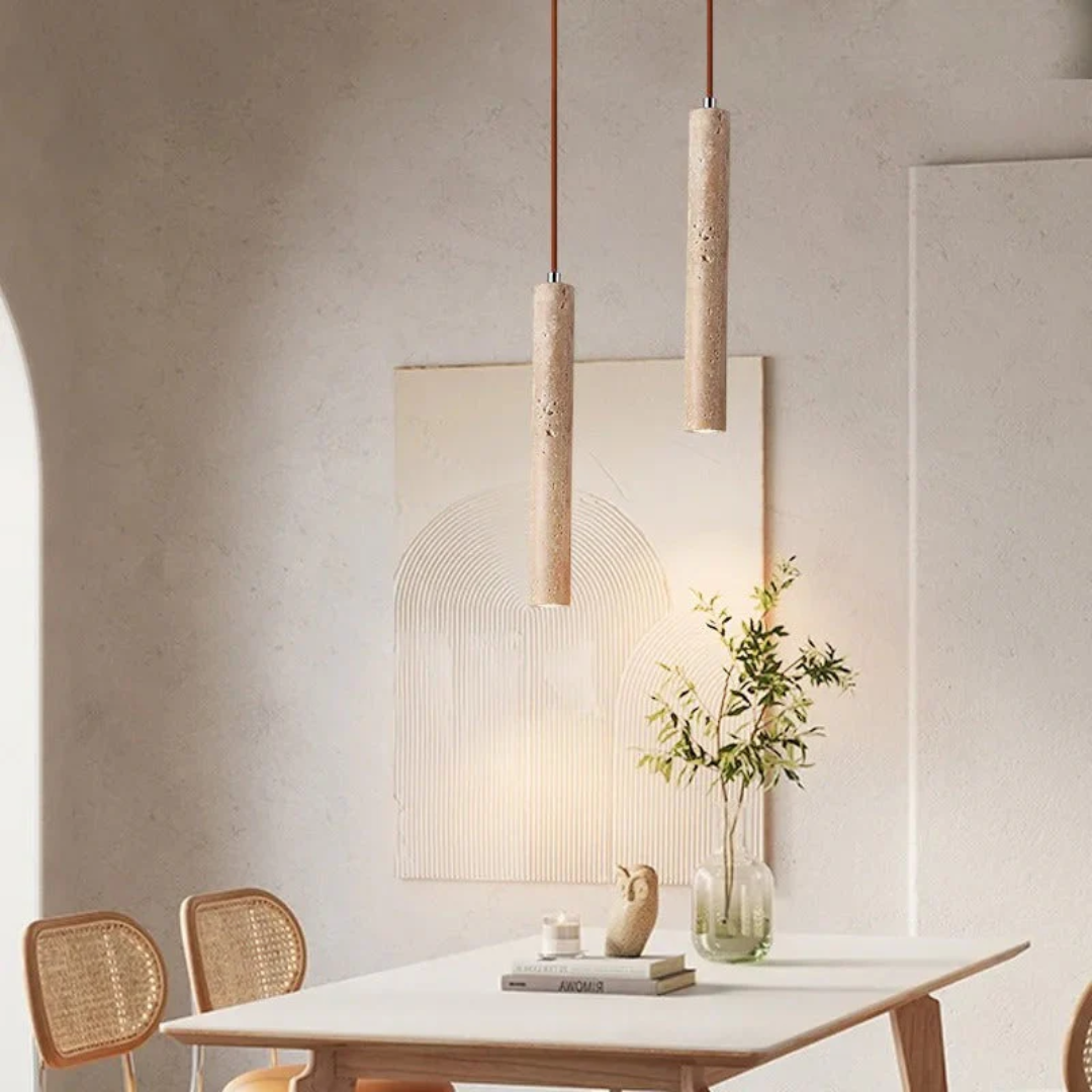 Minimalist Travertine Wabi-Sabi Style LED Chandelier - LumoLine-2 Head-Nora Luxe