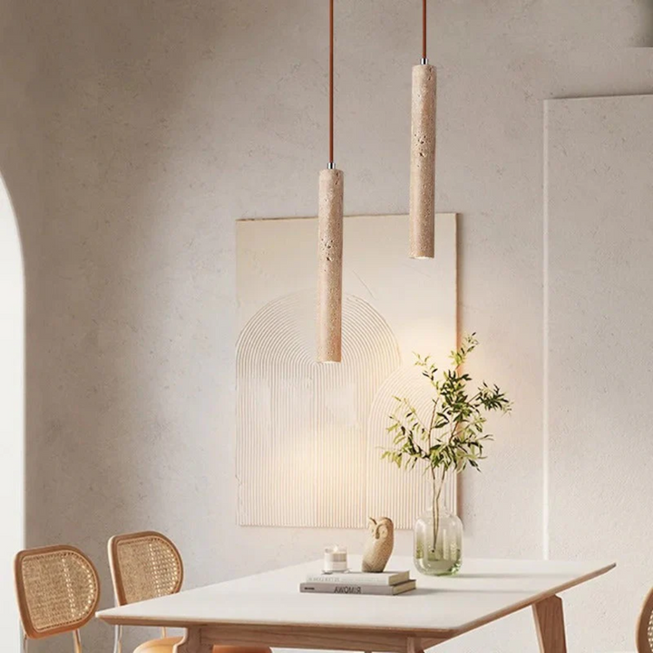 Minimalist Travertine Wabi-Sabi Style LED Chandelier - LumoLine-2 Head-Nora Luxe