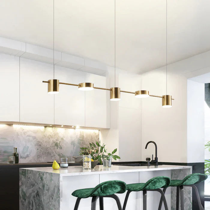 Modern Aluminium Pendant Lamp - AuraDrum-Gold-3-White-Nora Luxe