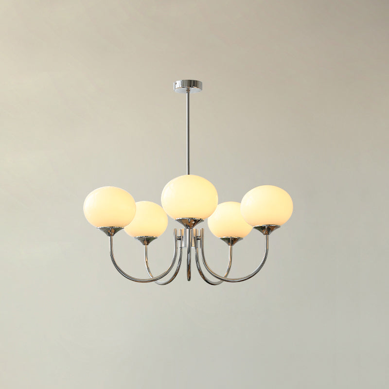 Modern Chandelier - LuxeGlow-Chrome+Cream-5 Heads ∅ 26.4″ x H 13.4″ / Dia 67cm x H 34cm-Nora Luxe