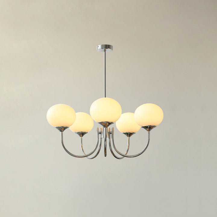 Modern Chandelier - LuxeGlow-Chrome+Cream-5 Heads ∅ 26.4″ x H 13.4″ / Dia 67cm x H 34cm-Nora Luxe