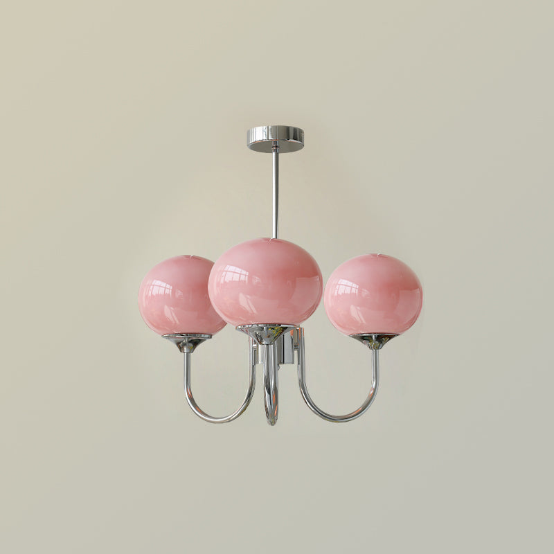 Modern Chandelier - LuxeGlow-Chrome+Pink-3 Heads ∅ 18.1″ x H 13.4″ / Dia 46cm x H 34cm-Nora Luxe
