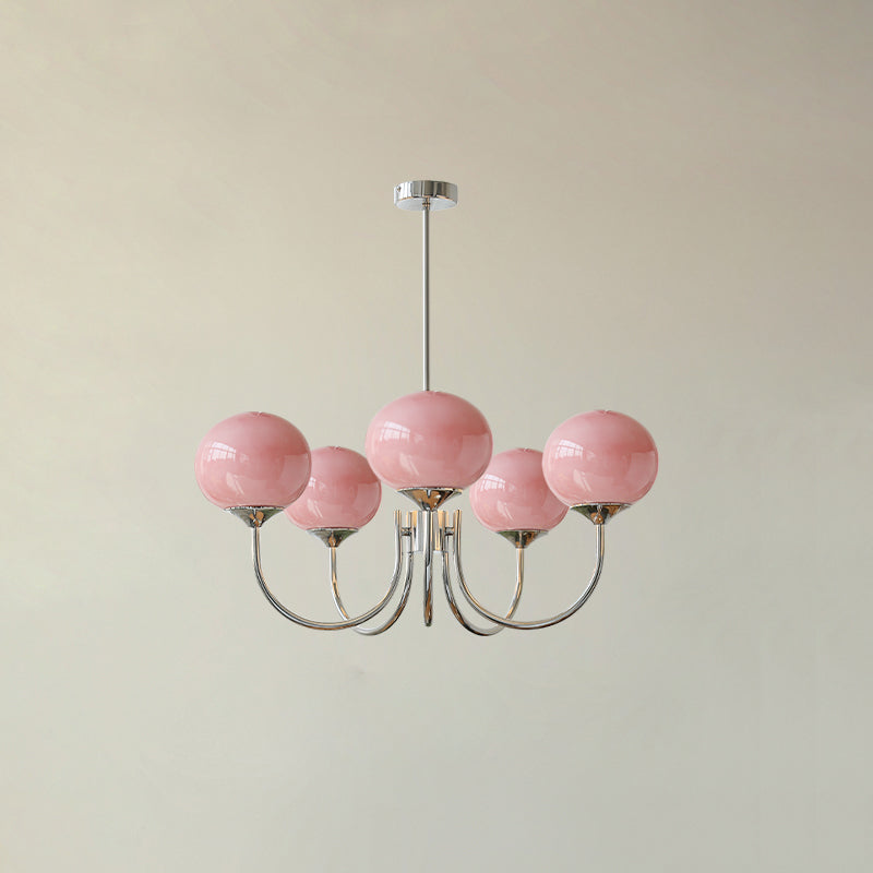 Modern Chandelier - LuxeGlow-Chrome+Pink-5 Heads ∅ 26.4″ x H 13.4″ / Dia 67cm x H 34cm-Nora Luxe