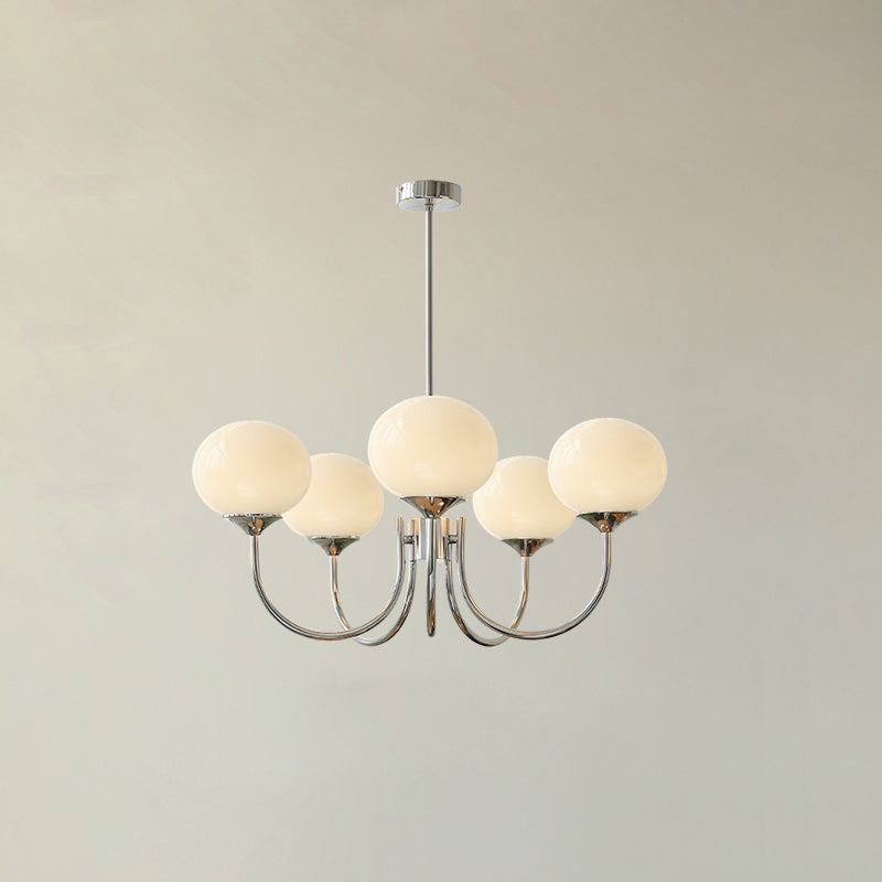 Modern Chandelier - LuxeGlow-Chrome+White-5 Heads ∅ 26.4″ x H 13.4″ / Dia 67cm x H 34cm-Nora Luxe