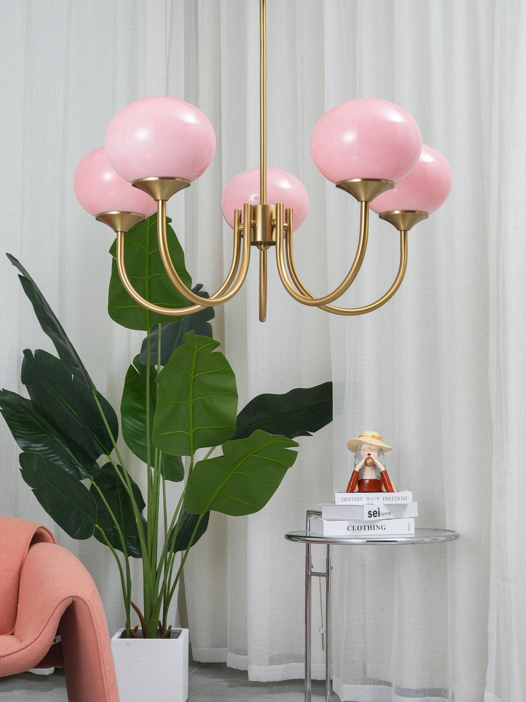 Modern Chandelier - LuxeGlow-Copper+Pink-3 Heads ∅ 18.1″ x H 13.4″ / Dia 46cm x H 34cm-Nora Luxe