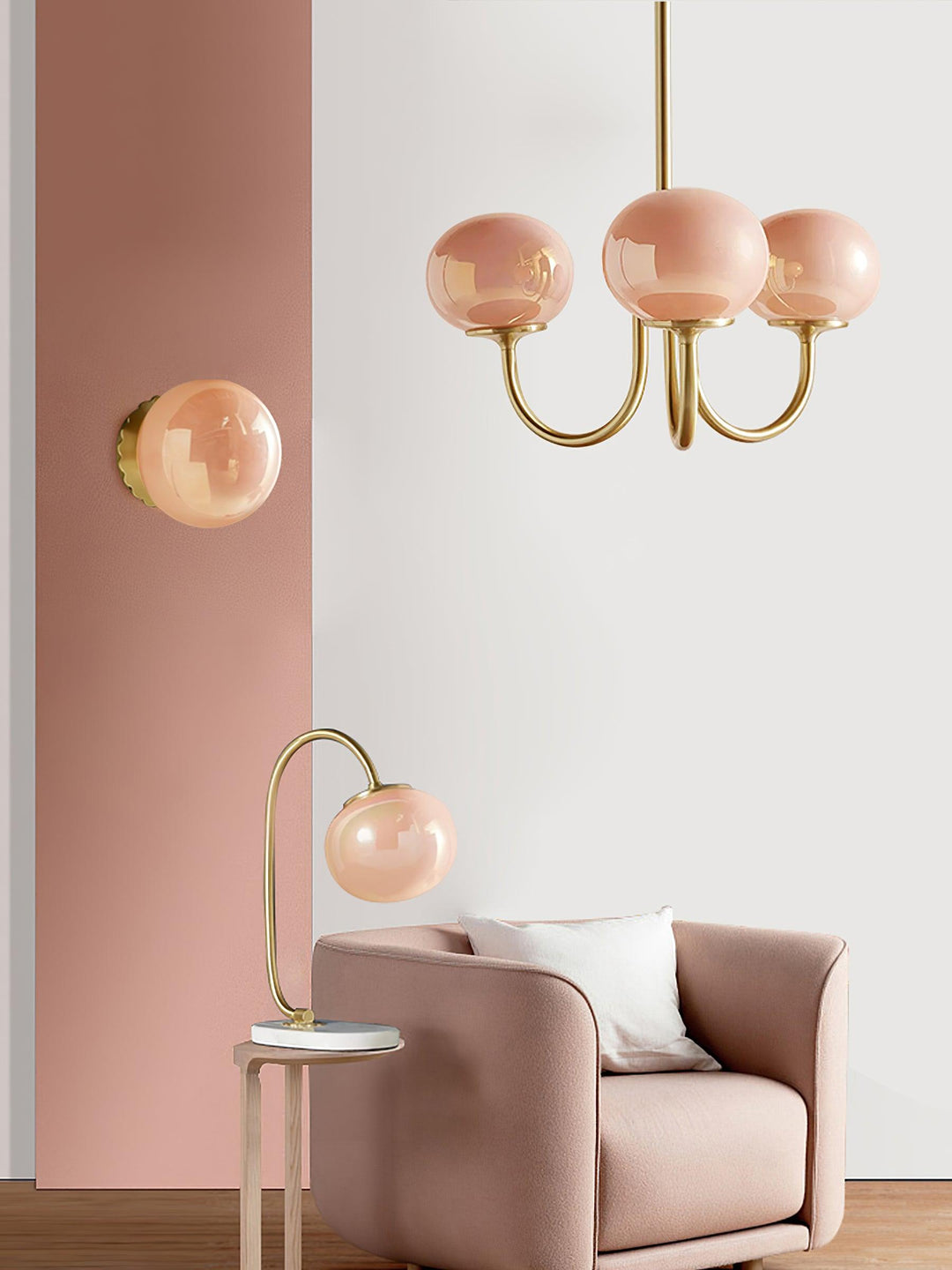 Modern Chandelier - LuxeGlow-Copper+Pink-3 Heads ∅ 18.1″ x H 13.4″ / Dia 46cm x H 34cm-Nora Luxe