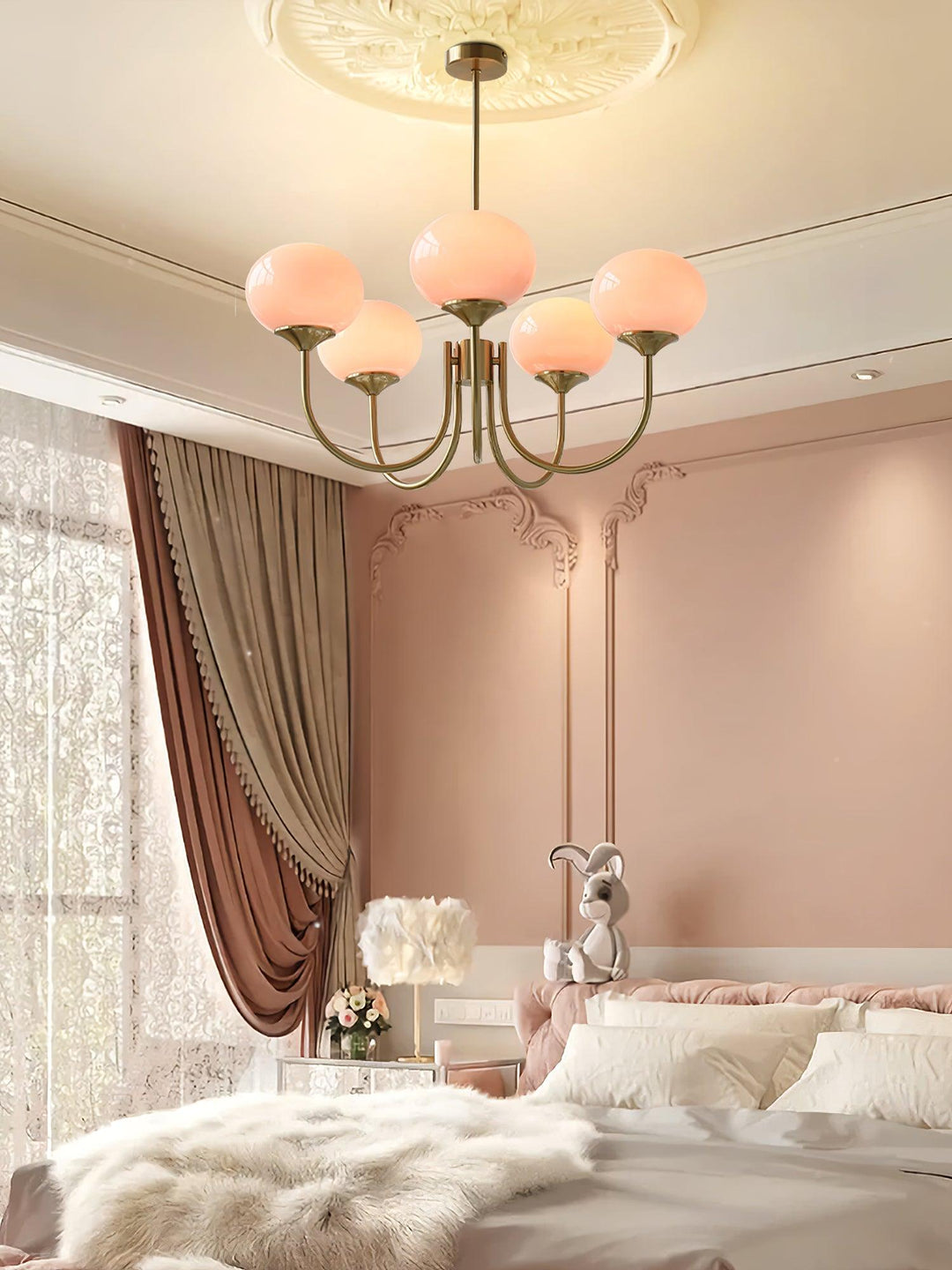 Modern Chandelier - LuxeGlow-Copper+Pink-3 Heads ∅ 18.1″ x H 13.4″ / Dia 46cm x H 34cm-Nora Luxe