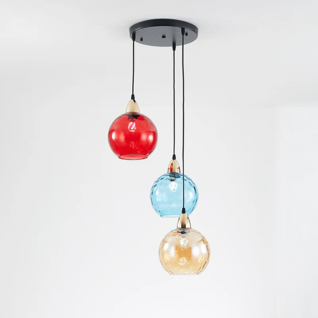 Modern Cluster Pendant Light with 3 Lamps - Cascade-Pink-Round-Nora Luxe