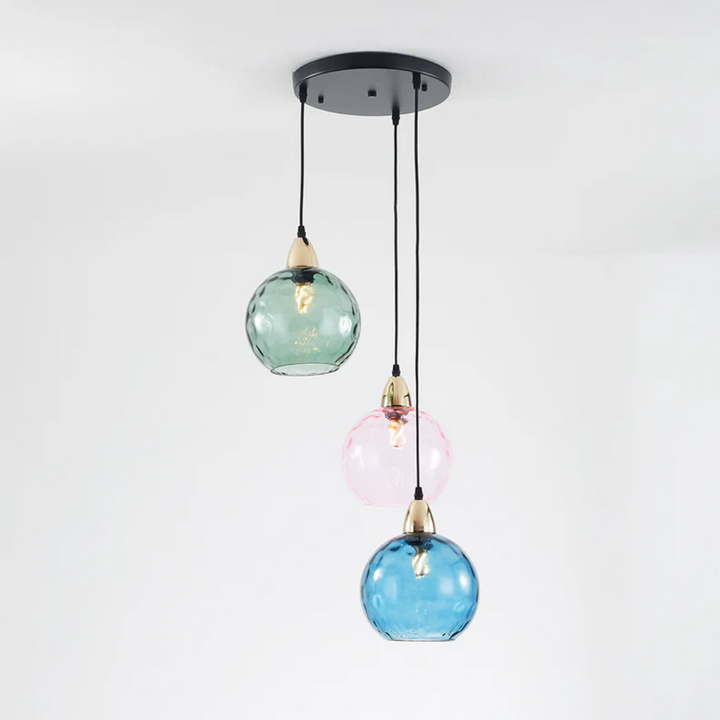 Modern Cluster Pendant Light with 3 Lamps - Cascade-Pink-Round-Nora Luxe