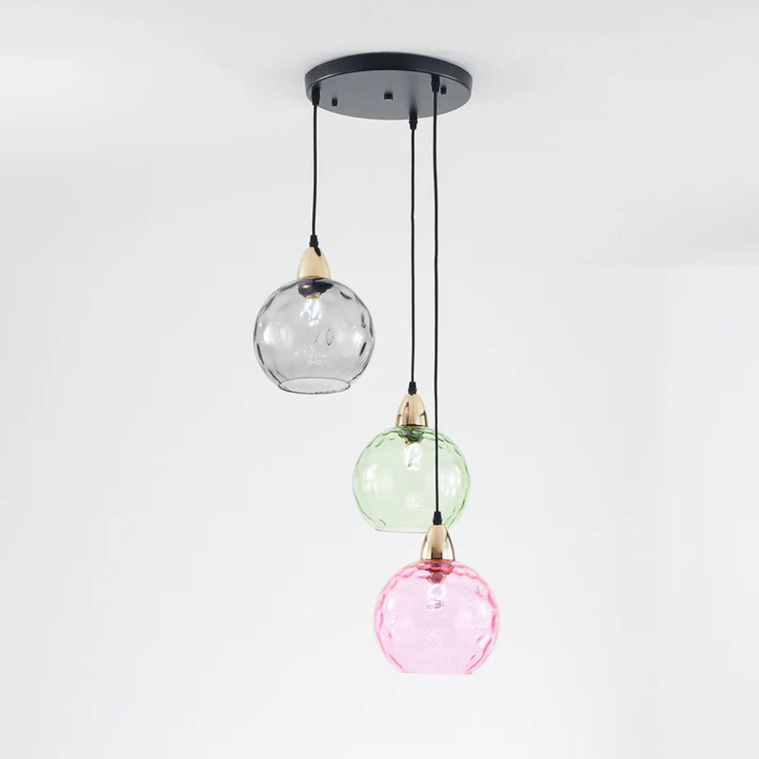 Modern Cluster Pendant Light with 3 Lamps - Cascade-Pink-Round-Nora Luxe