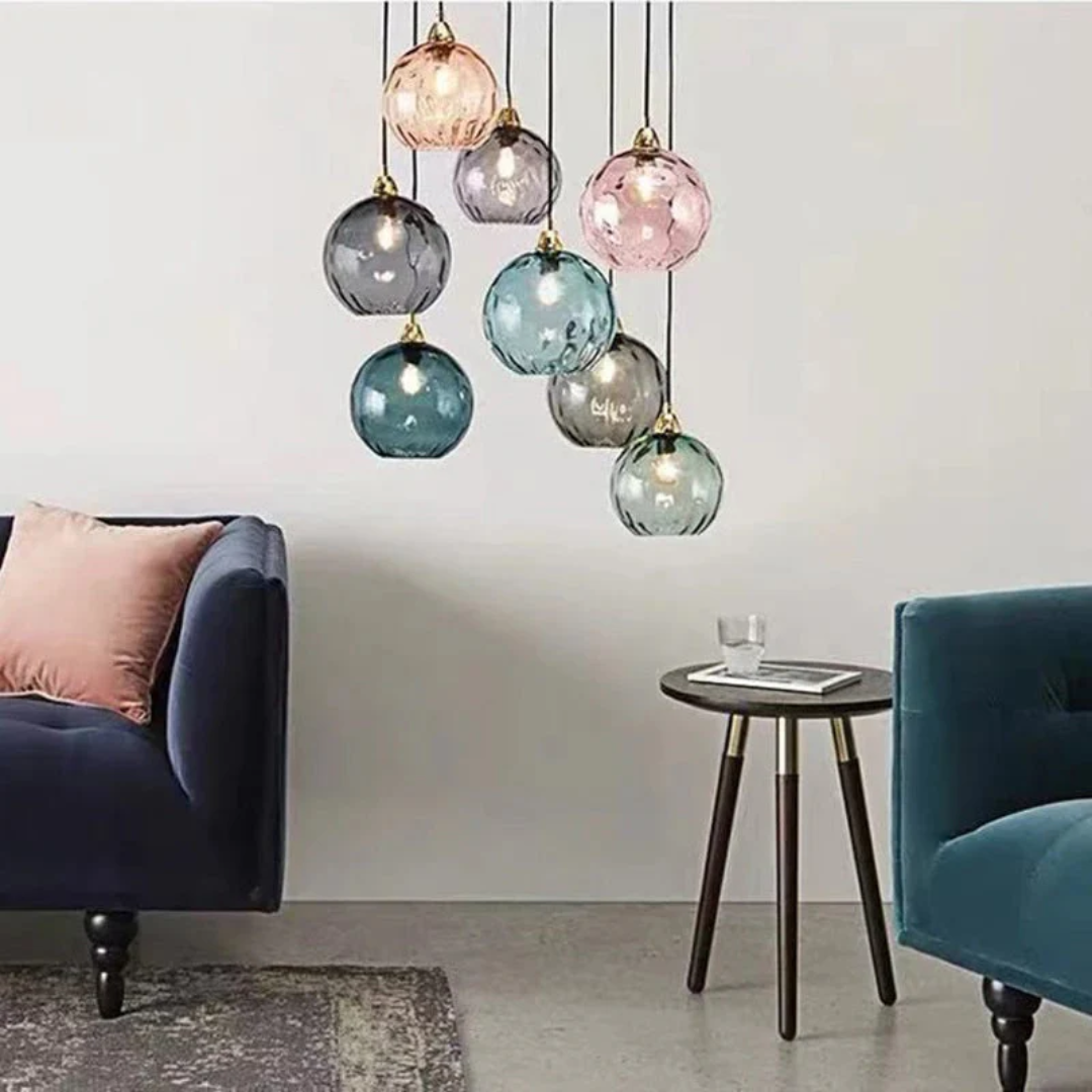 Modern Cluster Pendant Light with 3 Lamps - Cascade-Pink-Round-Nora Luxe