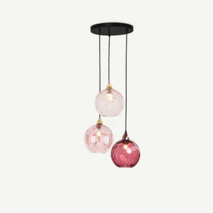Modern Cluster Pendant Light with 3 Lamps - Cascade-Pink-Round-Nora Luxe