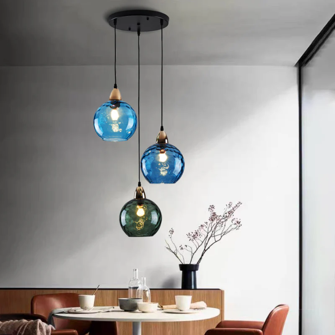 Modern Cluster Pendant Light with 3 Lamps - Cascade-Pink-Round-Nora Luxe