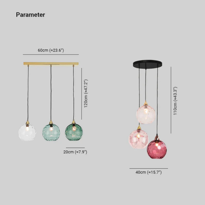 Modern Cluster Pendant Light with 3 Lamps - Cascade-Pink-Round-Nora Luxe