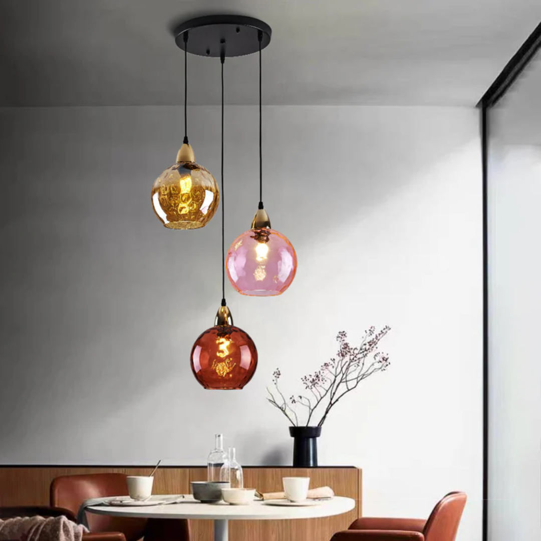 Modern Cluster Pendant Light with 3 Lamps - Cascade-Pink-Round-Nora Luxe