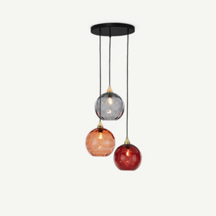 Modern Cluster Pendant Light with 3 Lamps - Cascade-Red-Round-Nora Luxe