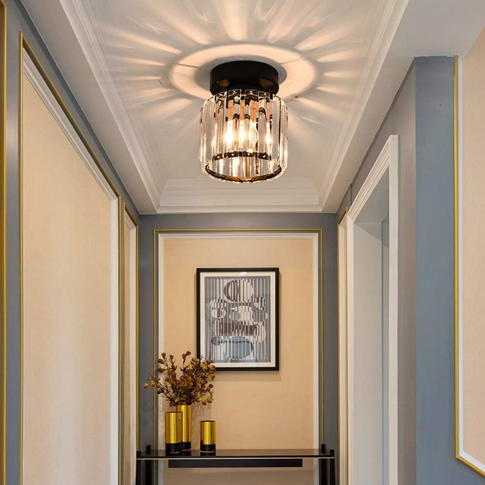 Modern Crystal Ceiling Light - CrystalGlow-Black-Square-Nora Luxe
