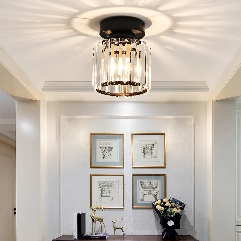 Modern Crystal Ceiling Light - CrystalGlow-Black-Square-Nora Luxe