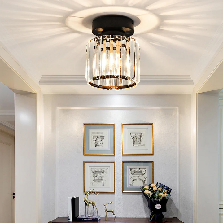 Modern Crystal Ceiling Light - CrystalGlow-Black-Square-Nora Luxe