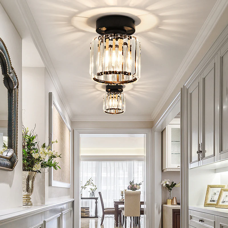 Modern Crystal Ceiling Light - CrystalGlow-Black-Square-Nora Luxe