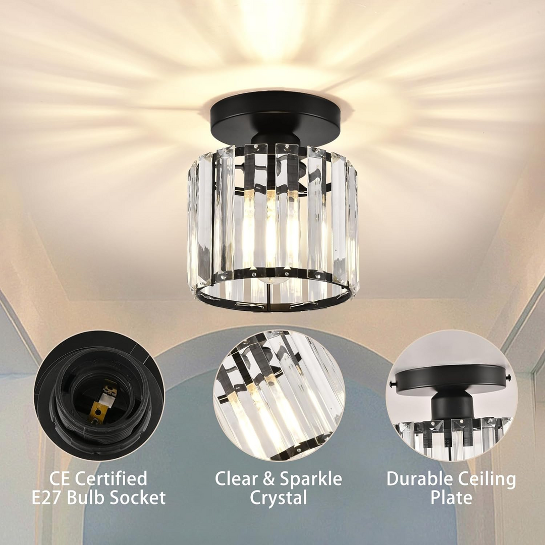 Modern Crystal Ceiling Light - CrystalGlow-Black-Square-Nora Luxe