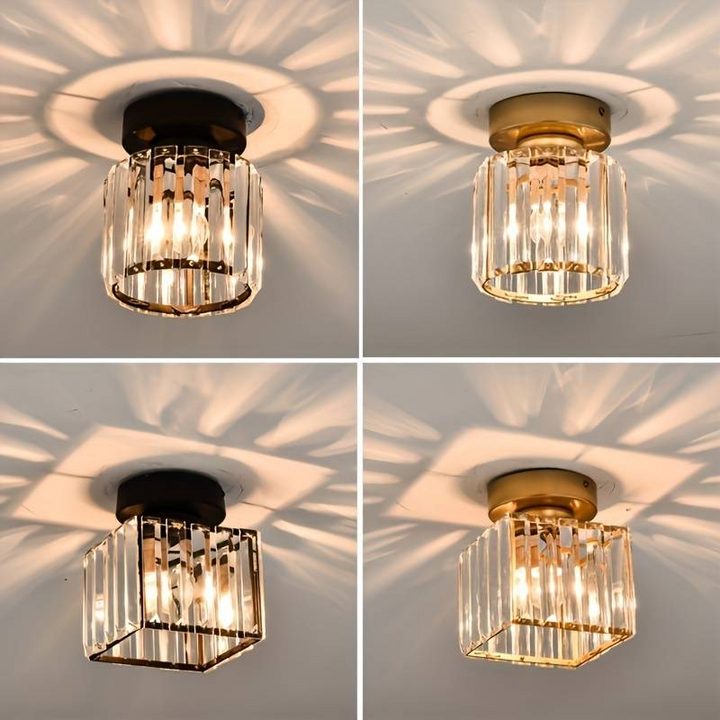 Modern Crystal Ceiling Light - CrystalGlow-Black-Square-Nora Luxe