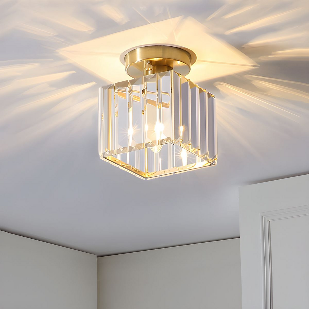 Modern Crystal Ceiling Light - CrystalGlow-Black-Square-Nora Luxe