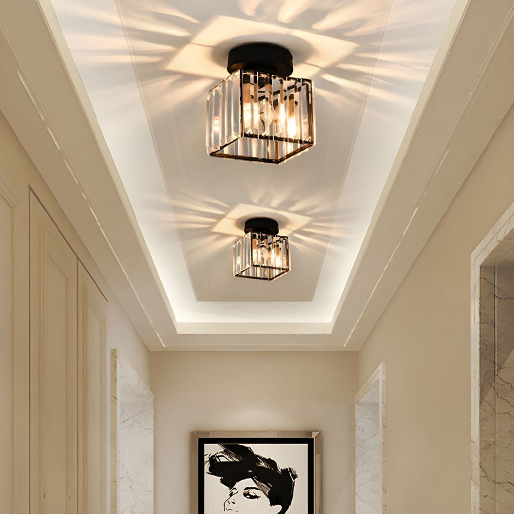 Modern Crystal Ceiling Light - CrystalGlow-Black-Square-Nora Luxe