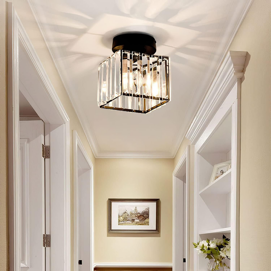 Modern Crystal Ceiling Light - CrystalGlow-Black-Square-Nora Luxe