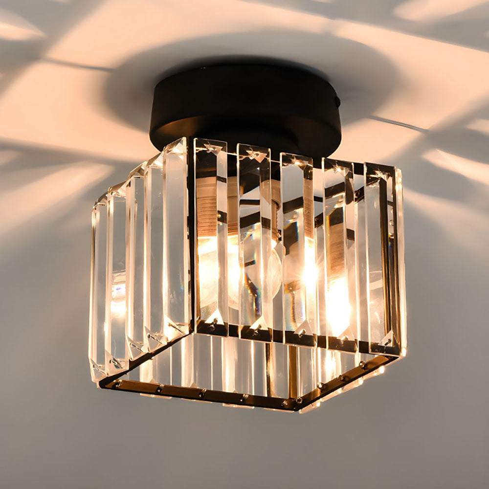 Modern Crystal Ceiling Light - CrystalGlow-Black-Square-Nora Luxe