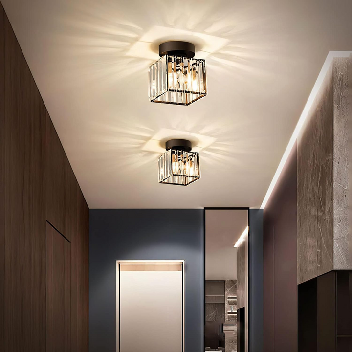 Modern Crystal Ceiling Light - CrystalGlow-Black-Square-Nora Luxe